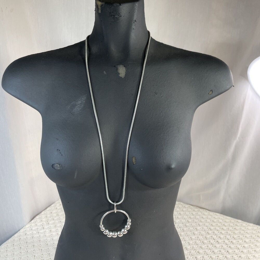 Silver Ball Bead Holder Circle Necklace Pendant 30” Chain